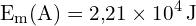 \[ \mathrm{ E_m(A) = 2{,}21 \times 10^4 \, \text{J} }\]