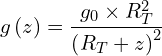 \[g\left(z\right)=\frac{g_0 \times R_T^2}{\left(R_T+z\right)^2}\]