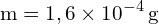 \[ \mathrm{ m = 1,6 \times 10^{-4} \, \text{g}}\]