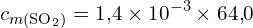 \[ c_{m(\text{SO}_2)} = 1{,}4 \times 10^{-3} \times 64{,}0 \]