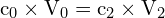 \[ \mathrm{ c_0 \times V_0 = c_2 \times V_2}\]