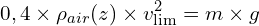 \[0,4 \times \rho_{air}(z) \times v_{\lim}^2=m \times g\]