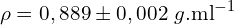 \[\rho=0,889\pm0,002\ g.{\rm ml}^{-1}\]