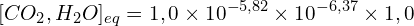 \[[CO_2,H_2O]_{eq}=1,0\times 10^{-5,82}\times 10^{-6,37}\times 1,0\]