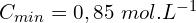 C_{min}=0,85\ mol.L^{-1}