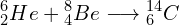 \[{_2^6}He+{_4^8}Be\longrightarrow{_6^{14}}C\]