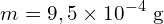 \[m=9,5\times 10^{-4}\ \text{g}\]