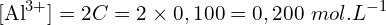 \[[{\rm Al}^{3+}]=2C=2\times0,100=0,200\ mol{.L}^{-1}\]